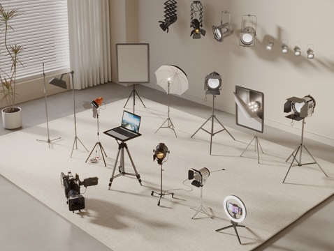  摄影器材 摄影道具 摄影机 照相机 补光机 照相馆 直播间3d模型 