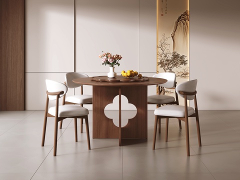  新中式餐桌椅 圆餐桌3d模型 