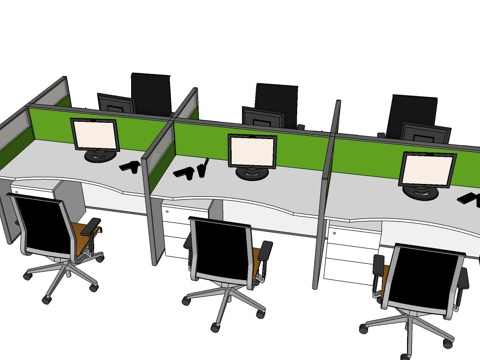 办公桌 工位 屛风卡位 办公椅su模型
