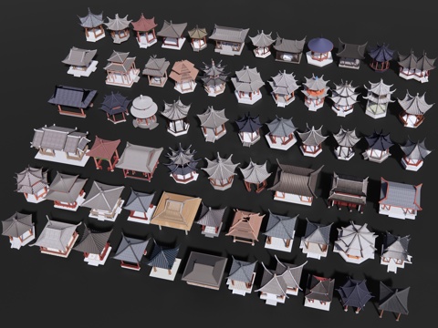  中式亭子 古建亭子 凉亭 水榭 八角亭 六角亭 四角亭庑殿亭3d模型 