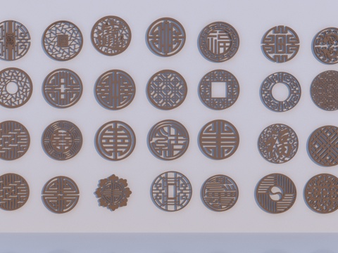  中式窗花组合3d模型 