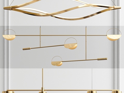  线性造型吊灯 - 3款3d模型 