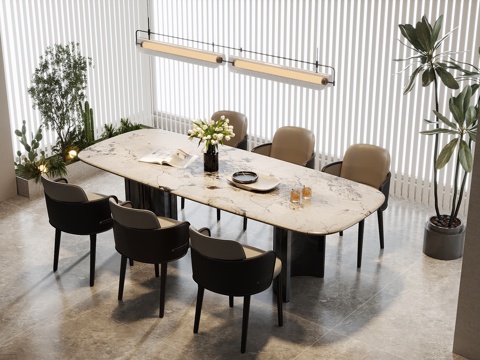  现代意式餐桌椅 圆形餐桌椅3d模型 