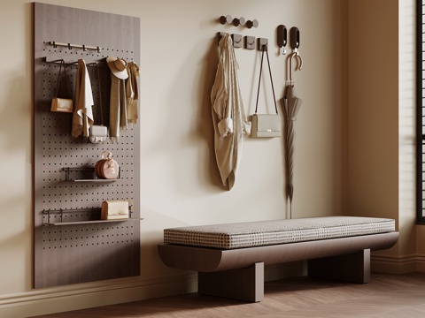 现代中古风换鞋凳 挂钩 洞洞板su模型