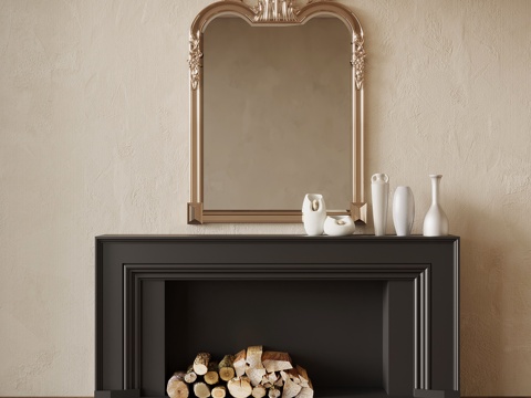  法式复古风壁炉3d模型 