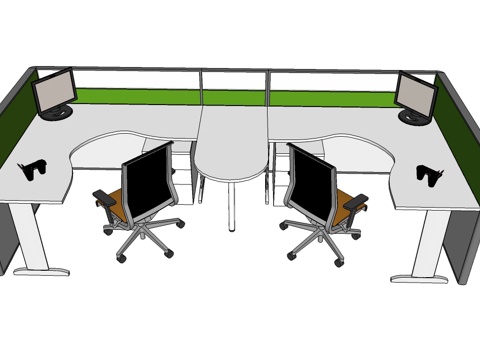 办公桌 工位 屛风卡位 办公椅su模型