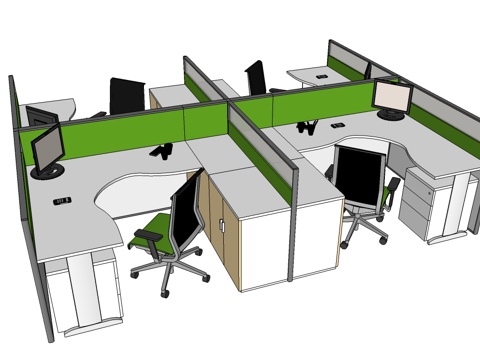 办公桌 工位 屛风卡位 办公椅su模型