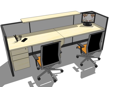 办公桌 工位 屛风卡位 办公椅su模型