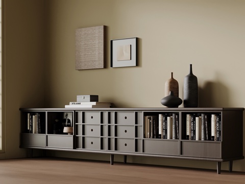 中古风书柜 矮柜su模型