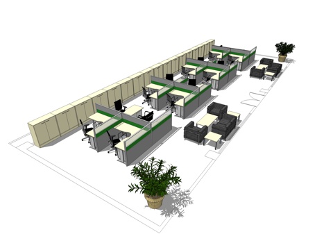 办公桌 工位 屛风卡位 办公椅su模型