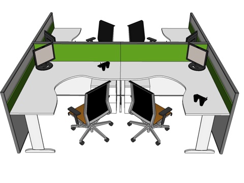 办公桌 工位 屛风卡位 办公椅su模型