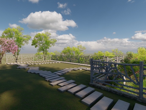 观景台汀步su模型