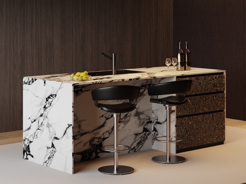 现代意式吧台 吧凳su模型