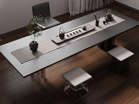 现代茶桌椅 茶具su模型