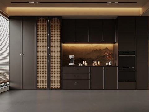 新中式酒柜 餐边柜 橱柜su模型