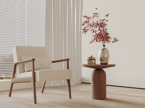 新中式休闲椅茶几 休闲椅组合 绿植摆件su模型