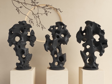  中式雕塑摆件 太湖石摆件 石头装饰摆件 中古风摆件 新中式雕3d模型 