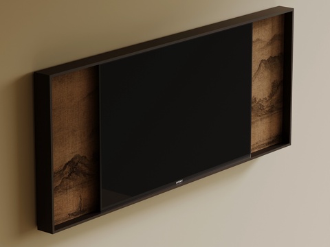  新中式电视 壁挂式电视su模型 