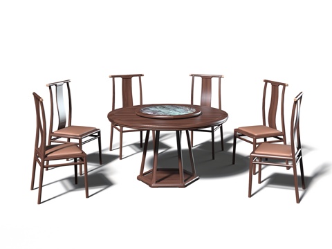  新中式宋式美学红木圆餐桌椅3d模型 