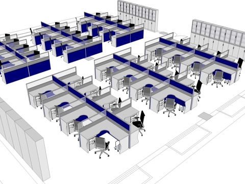 办公桌 工位 屛风卡位 办公椅su模型