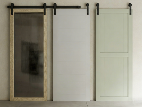 推拉门 隔断门 玻璃移门 谷仓门 吊轨移门su模型