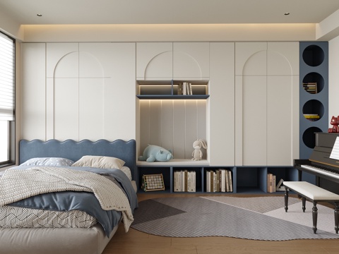  现代榻榻米卧室 儿童房3d模型 