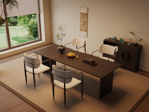 新中式餐桌椅su模型