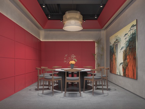  火锅店包间3d模型 