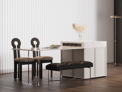 法式岛台 餐桌椅su模型