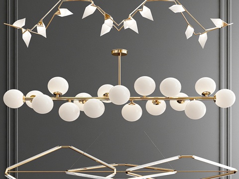  独家线性吊灯-3款3d模型 