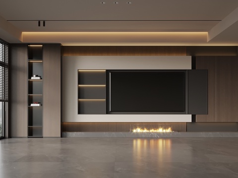 现代意式电视背景墙 电视柜su模型