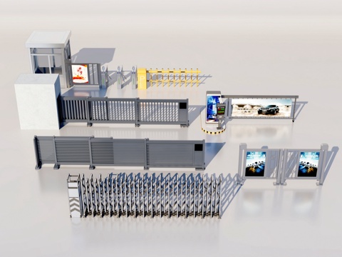 小区门禁道闸伸缩门su模型