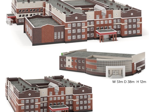  带游泳池的学校3d模型 
