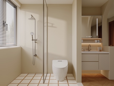 现代卫生间  浴室柜 花洒 洗手盆 智能马桶 卫生间用品su模型