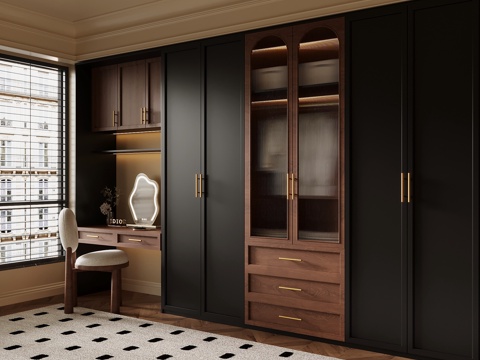 法式衣柜 衣帽间 梳妆台su模型