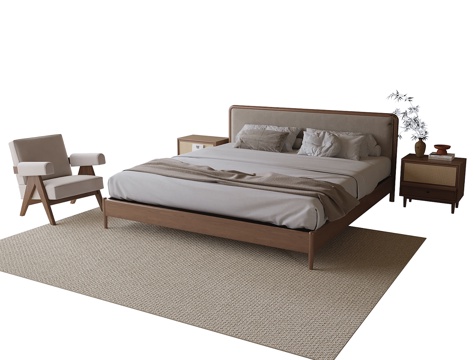 现代双人床 休闲椅su模型