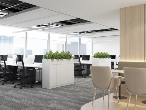  现代开敞办公区 钢木结合职员办公桌椅  洽谈区 接待区 等候3d模型 