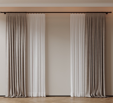  现代通用窗帘 中古布帘窗纱 纱帘 百叶帘 素色帘 纯色窗帘su模型 