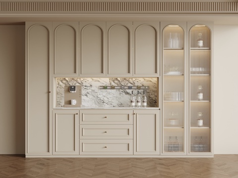  法式奶油风酒柜 餐边柜3d模型 