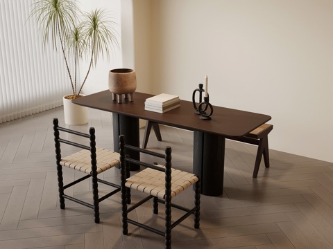 法式复古风餐桌椅su模型