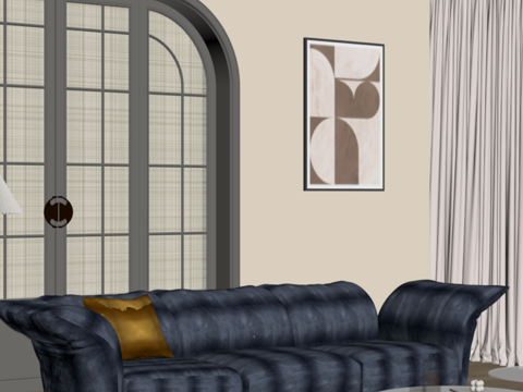 法式多人沙发 直排沙发su模型