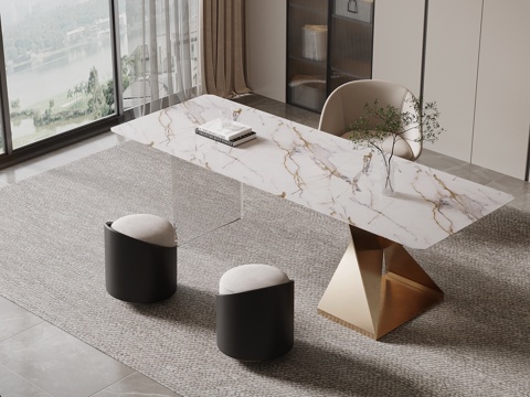 现代简约书桌椅 办公桌椅su模型