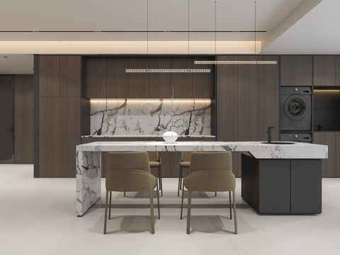  现代客餐厅书房3d模型 