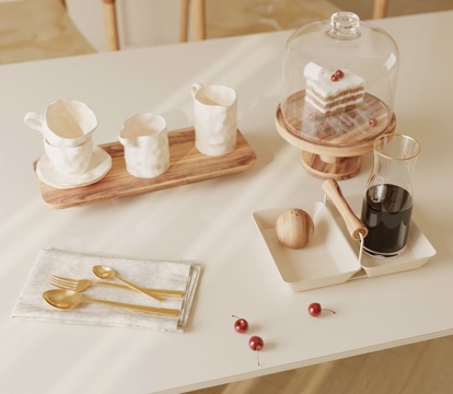  现代奶油摆件 蛋糕 杯子 餐具3d模型 