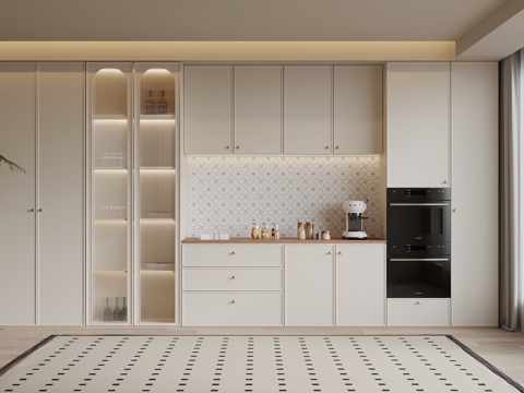  法式奶油风酒柜 餐边柜3d模型 