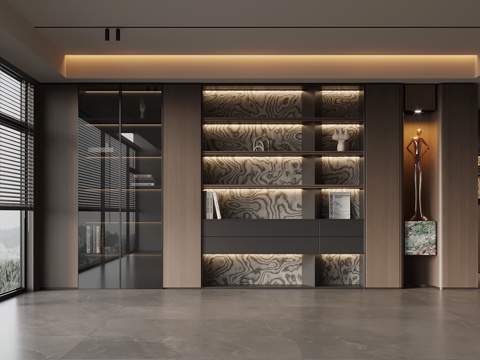  现代意式书柜su模型 