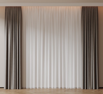  现代通用窗帘 中古布帘窗纱 纱帘 百叶帘 素色帘 纯色窗帘su模型 