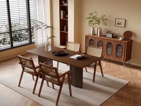  中古风餐厅 餐桌椅 餐边柜3d模型 