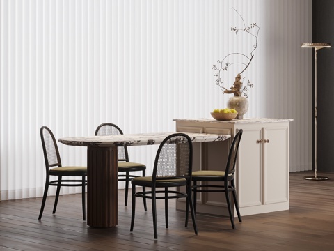 法式复古风岛台 餐桌椅su模型