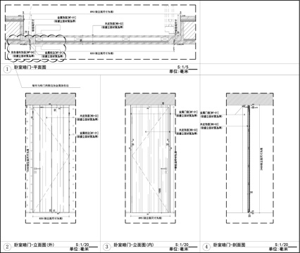 卫生间暗门 卧室暗门  木皮饰面暗门  门节点cad施工图
